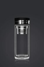 Sun's Tea 18oz Wide Mouth Ultra Clear Spill-proof Strong Double-wall 3-Piece Borrosilicate Glass Tumbler with Strainer and Lid (flat top lid) - Image 5