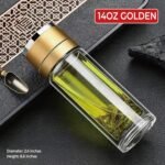 Glass Water Bottle Fits in Car Cup Holder, 14 oz Double Wall Borosilicate Glass Tea Infuser Bottle, One Handed One Key Lid Opening, for Car, Home, Office - Image 3