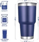 DOMICARE 30 oz Tumbler with Lid and Straw, Stainless Steel Tumblers Bulk, Insulated Vacuum Double Wall Travel Coffee Mug, Durable Powder Coated Tumbler Cups (Navy, 12) - Image 3