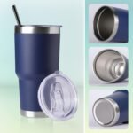 DOMICARE 30 oz Tumbler with Lid and Straw, Stainless Steel Tumblers Bulk, Insulated Vacuum Double Wall Travel Coffee Mug, Durable Powder Coated Tumbler Cups (Navy, 12) - Image 6