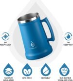 Ideus Insulated Beer Stein, 24/32oz Stainless Steel Double Walled Beer Mug Giant Bar Drinkware Metal Beer Cup with Big Grip Handle (Cerulean, 34oz (1,000ml)) - Image 3