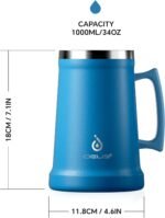 Ideus Insulated Beer Stein, 24/32oz Stainless Steel Double Walled Beer Mug Giant Bar Drinkware Metal Beer Cup with Big Grip Handle (Cerulean, 34oz (1,000ml)) - Image 5