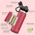 SASEUM Sport Water Bottle 18oz Stainless Steel Double Wall Vacuum Thermal Mug with Leak Proof Spout Lids, Wide Mouth Metal Insulated Water Jug for Gym and Travel（Red） - Image 4