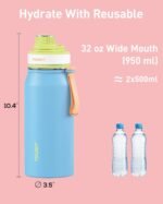 TOURIT 32oz Stainless Steel Wide Mouth Water Bottle, Double-Wall Vacuum Insulation with Spout Lid for Sports and Travel, White - Image 7