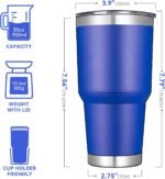 DOMICARE 30 oz Tumbler with Lid and Straw, Stainless Steel Tumblers Bulk, Insulated Vacuum Double Wall Travel Coffee Mug, Durable Powder Coated Tumbler Cup (Dark Blue, 1) - Image 3