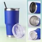DOMICARE 30 oz Tumbler with Lid and Straw, Stainless Steel Tumblers Bulk, Insulated Vacuum Double Wall Travel Coffee Mug, Durable Powder Coated Tumbler Cup (Dark Blue, 1) - Image 6