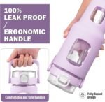 BLUEGO 40oz Glass Tumbler with Lid and Straw, Glass Water Bottles with Handle, Glass Cup with Time Marker and Silicone Sleeve, Fits Most Cup Holder, Leak-proof, Purple - Image 4