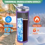 20 oz Skinny Tumbler with Lid and Straw,Stainless Steel Vacuum Insulated Tumbler Cup Double Wall Leak-proof Coffee Mug,Travel Thermal Water Tumbler for Home,Office,Outdoor (Purple,1) - Image 3