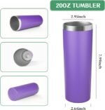 20 oz Skinny Tumbler with Lid and Straw,Stainless Steel Vacuum Insulated Tumbler Cup Double Wall Leak-proof Coffee Mug,Travel Thermal Water Tumbler for Home,Office,Outdoor (Purple,1) - Image 5