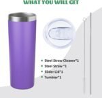 20 oz Skinny Tumbler with Lid and Straw,Stainless Steel Vacuum Insulated Tumbler Cup Double Wall Leak-proof Coffee Mug,Travel Thermal Water Tumbler for Home,Office,Outdoor (Purple,1) - Image 6