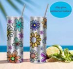 Glitter Sublimation Tumblers 20 Oz Skinny Straight, 8 Pack Sublimation Glitter Skinny Tumbler Blanks, Insulated Stainless Steel Tumbler, Silver - Image 3