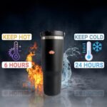 LILY 30 Oz Tumbler with Handle and Straw, Travel Mug with Straw Lid, Stainless Steel Double Wall Mug and Insulated Water Bottle, Leak-Proof Coffee Cup for Office and Beverages (Black) - Image 4