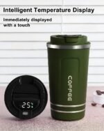 Stainless steel travel mug with smart temperature display lid 510ml (Green) - Image 3