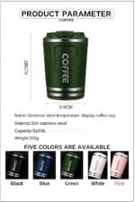 Stainless steel travel mug with smart temperature display lid 510ml (Green) - Image 5