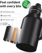 TOURIT 64oz Insulated Water Bottle Stainless Steel, Half Gallon Large Water Jug with 2-in-1 Handle, Double Wall Vacuum Metal Keep Cold & Hot, Wide Mouth Sport Water Flask For Gym, Travel, Black - Image 3