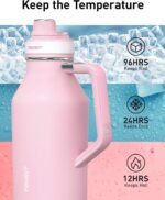 TOURIT 64oz Insulated Water Bottle Stainless Steel, Half Gallon Large Water Jug with 2-in-1 Handle, Double Wall Vacuum Metal Keep Cold & Hot, Wide Mouth Sport Water Flask For Gym, Travel, Black - Image 5