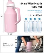 TOURIT 64oz Insulated Water Bottle Stainless Steel, Half Gallon Large Water Jug with 2-in-1 Handle, Double Wall Vacuum Metal Keep Cold & Hot, Wide Mouth Sport Water Flask For Gym, Travel, Black - Image 7