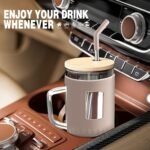 Glass Water Tumbler with Straw and Lid, 32 oz Water Bottle with Handle,Bamboo Lid & Stainless Steel Straw, Portable for Car Holder, Office, Outdoor, Gym - Image 5