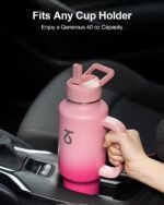Trebo 40 oz Water Bottle Insulated with Handle, Leakproof Keep 24hrs Cold &Hot,Stainless Steel Travel Tumbler that Fits in Car Cup Holder with Straw Lids,Pink Reusable Water Bottles for women - Image 3