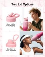 Trebo 40 oz Water Bottle Insulated with Handle, Leakproof Keep 24hrs Cold &Hot,Stainless Steel Travel Tumbler that Fits in Car Cup Holder with Straw Lids,Pink Reusable Water Bottles for women - Image 6