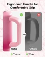 Trebo 40 oz Water Bottle Insulated with Handle, Leakproof Keep 24hrs Cold &Hot,Stainless Steel Travel Tumbler that Fits in Car Cup Holder with Straw Lids,Pink Reusable Water Bottles for women - Image 7