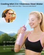 Sport Water Bottle Steel 24OZ - 2 in 1 Mist & Sip Function, Large BPA-Free Reusable, 100% Leakproof With Carry Handle, Lightweight Simple Modern for Girl Women,Gym,School,Camp,Travel,Bicycle Pink - Image 3