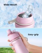 Sport Water Bottle Steel 24OZ - 2 in 1 Mist & Sip Function, Large BPA-Free Reusable, 100% Leakproof With Carry Handle, Lightweight Simple Modern for Girl Women,Gym,School,Camp,Travel,Bicycle Pink - Image 6