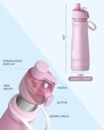 Sport Water Bottle Steel 24OZ - 2 in 1 Mist & Sip Function, Large BPA-Free Reusable, 100% Leakproof With Carry Handle, Lightweight Simple Modern for Girl Women,Gym,School,Camp,Travel,Bicycle Pink - Image 8