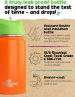 Kids Water Bottle - 12oz Orange | Leak Proof With Straw & Handle | 24 Hours Cold | Insulated, Double Wall Stainless Steel | Easy Sip Toddler Cup | Child's Flask | Eco Friendly - Image 3