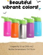 Kids Water Bottle - 12oz Orange | Leak Proof With Straw & Handle | 24 Hours Cold | Insulated, Double Wall Stainless Steel | Easy Sip Toddler Cup | Child's Flask | Eco Friendly - Image 5