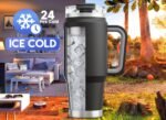Meoky 32 oz Tumbler with Handle, Insulated Tumbler with Lid and Straw, Stainless Steel Travel Mug, Keeps Cold for 24 Hours, 100% Leak Proof, Fits in Car Cup Holder (Night) - Image 3