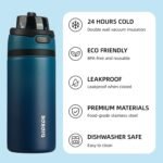 BJPKPK 17oz Insulated Water Bottle with 2-1 Straw Spout Lid, Stainless Steel Metal Water Bottles with Carry Handle, BPA Free, Leak-Proof, Fits in Car Cup Holder, Thermo for Sports,Sea - Image 4