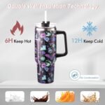 40oz Skull Flower Tumbler With Lid and Straw, 40oz Tumbler Wrap, Stainless Steel Insulated Tumbler for Water, Iced Tea or Coffee (Black Bat) - Image 3