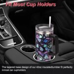 40oz Skull Flower Tumbler With Lid and Straw, 40oz Tumbler Wrap, Stainless Steel Insulated Tumbler for Water, Iced Tea or Coffee (Black Bat) - Image 5