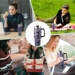 40oz Skull Flower Tumbler With Lid and Straw, 40oz Tumbler Wrap, Stainless Steel Insulated Tumbler for Water, Iced Tea or Coffee (Black Bat) - Image 6