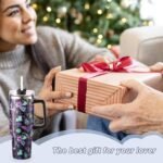 40oz Skull Flower Tumbler With Lid and Straw, 40oz Tumbler Wrap, Stainless Steel Insulated Tumbler for Water, Iced Tea or Coffee (Black Bat) - Image 7