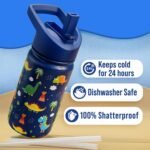 Stainless Steel 14 OZ Kids Water Bottle with Straw | BPA-Free Insulated Water Bottle with Leak-Proof Lid | Dinosaur Kids Water Bottle for School | Kids Stainless Steel Water Bottles - Image 3