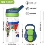 Bolaz 350ml/12oz Kids Stainless Steel Insulated Water Bottle with Straw Stainless Steel Reusable Tumbler National Flag World Map for School - Image 4