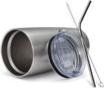 COMOOO 20oz Stainless Steel Tumbler Double Wall Vacuum Coffee Cup Insulated Travel Mug with Lid and Straw Durable Powder Coated Insulated Coffee Cup for Cold & Hot Drinks (Silver, 12 pack - Image 4
