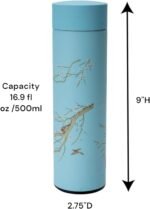 Urban Tokyo Vacuum Insulated Coffee Tea Travel Thermal Flask Water Bottle with Removable Strainer Featuring Elegant Asian Art Design 16.9 fl oz (Light Blue) - Image 3