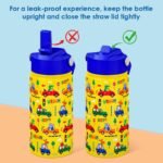 SANDJEST Kid Water Bottle 12oz with Straw Lid - 2-Pack Insulated Stainless Steel Water Bottles for Kids Boys Girls - Travel Cup for School Sports, Construction & Transportation - Image 4