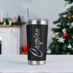 Personalized Tumblers, Stainless Steel 20 oz Tumbler w/Lid | 13 Designs | Personalized Cups Double Walled Insulated Coffee Cup for, Gym, Fitness | Hot and Cold Drink Use - Black - Image 5