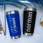 Personalized Tumblers, Stainless Steel 20 oz Tumbler w/Lid | 13 Designs | Personalized Cups Double Walled Insulated Coffee Cup for, Gym, Fitness | Hot and Cold Drink Use - Black - Image 7