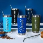 Personalized Tumblers, Stainless Steel 20 oz Tumbler w/Lid | 13 Designs | Personalized Cups Double Walled Insulated Coffee Cup for, Gym, Fitness | Hot and Cold Drink Use - Black - Image 8