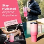 40 oz Tumbler With Handle and Straw Made of Stainless Steel - Double Wall Vacuum Insulated Tumbler With Lid - Sweat Proof Easy Grip, BPA-Free, Dishwasher Safe Tumbler (Misty Pink) - Image 3