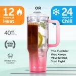 40 oz Tumbler With Handle and Straw Made of Stainless Steel - Double Wall Vacuum Insulated Tumbler With Lid - Sweat Proof Easy Grip, BPA-Free, Dishwasher Safe Tumbler (Misty Pink) - Image 6