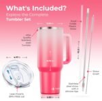 40 oz Tumbler With Handle and Straw Made of Stainless Steel - Double Wall Vacuum Insulated Tumbler With Lid - Sweat Proof Easy Grip, BPA-Free, Dishwasher Safe Tumbler (Misty Pink) - Image 7