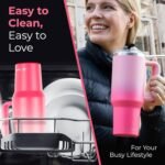 40 oz Tumbler With Handle and Straw Made of Stainless Steel - Double Wall Vacuum Insulated Tumbler With Lid - Sweat Proof Easy Grip, BPA-Free, Dishwasher Safe Tumbler (Misty Pink) - Image 8