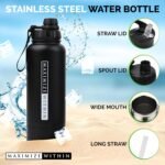 32oz Stainless Steel Water Bottle – Vacuum Insulated Triple Wall Sports Flask with Dual Lids (Straw & Spout) + Hidden Storage Compartment | Leakproof, Reusable, Black Travel Thermos - Image 3