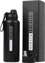 32oz Stainless Steel Water Bottle – Vacuum Insulated Triple Wall Sports Flask with Dual Lids (Straw & Spout) + Hidden Storage Compartment | Leakproof, Reusable, Black Travel Thermos - Image 8